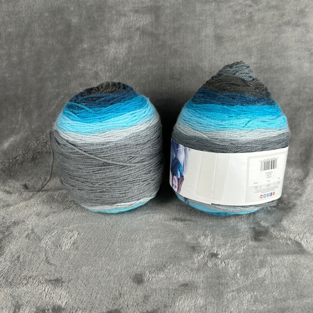 Lion Brand Mandala Yarn Spirit 212 Blue Grey Ombre 2 Cakes 100% Acrylic Light 3